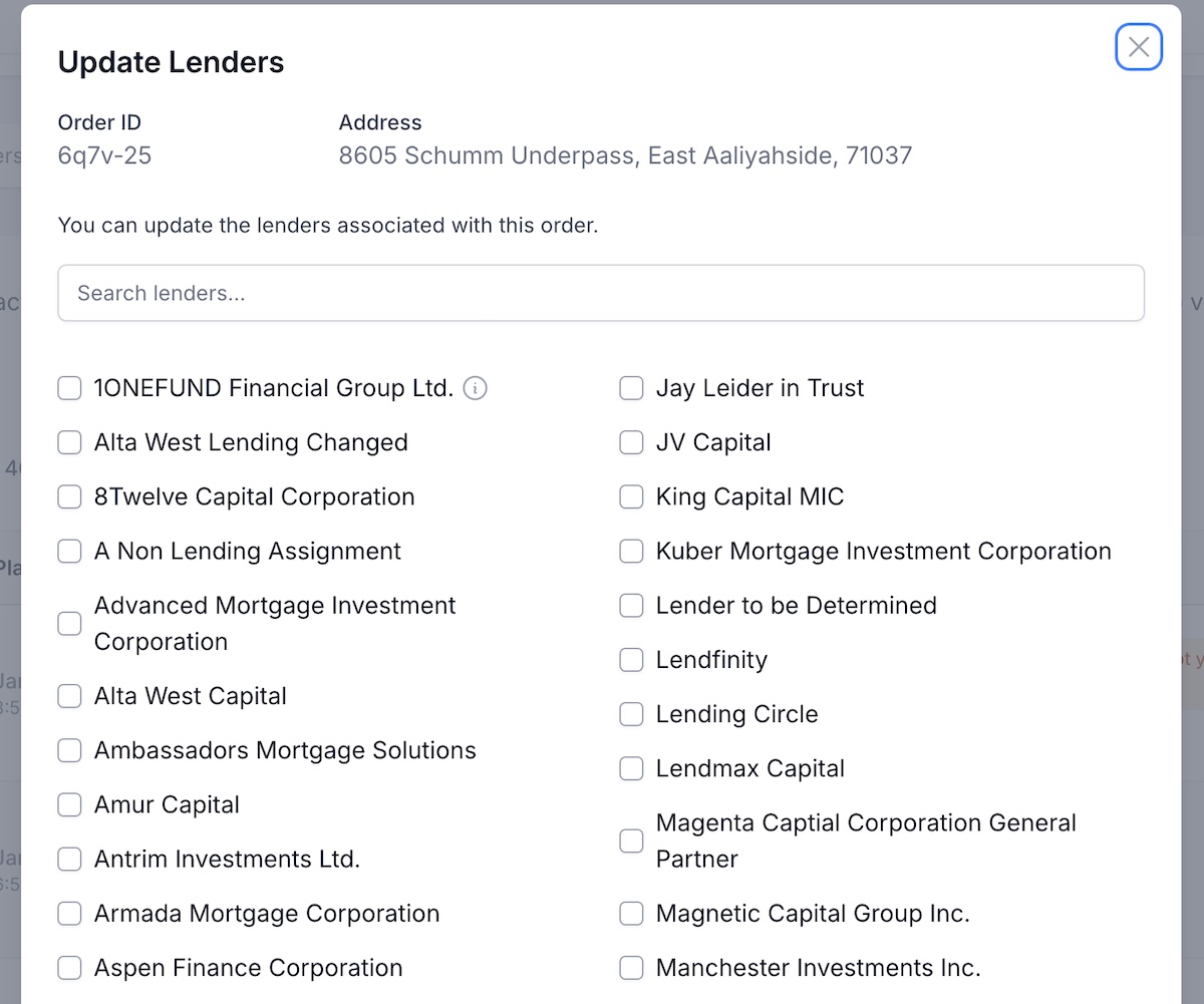 Update Lenders